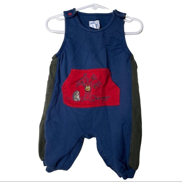 Baby B’gosh vintage navy blue and green cotton romper size 6-12m